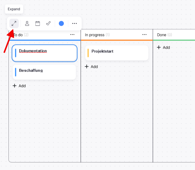 Ansicht eines Kanban-Boards auf einem Zoom Whiteboard