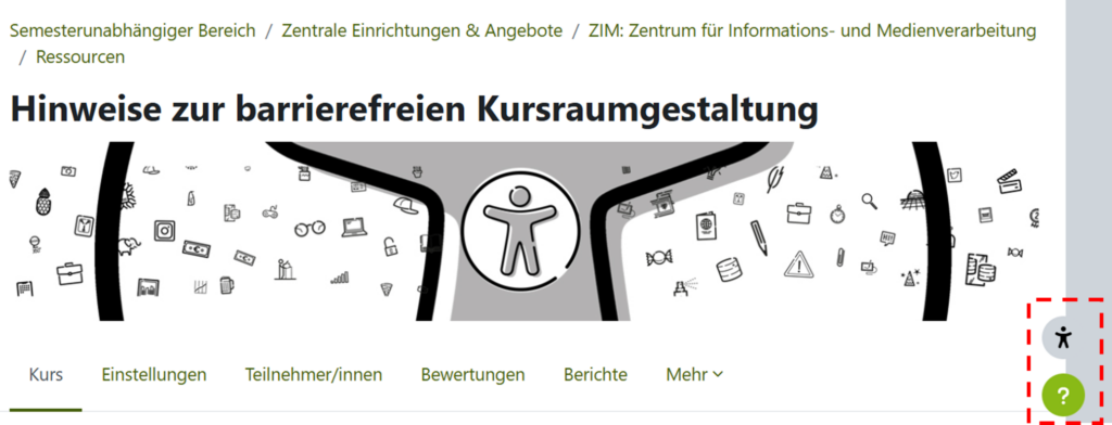 Screenshot aus einem Moodle-Kurs. Auf der rechten, unteren Seite befindet sich der Feedback-Mechanismus.