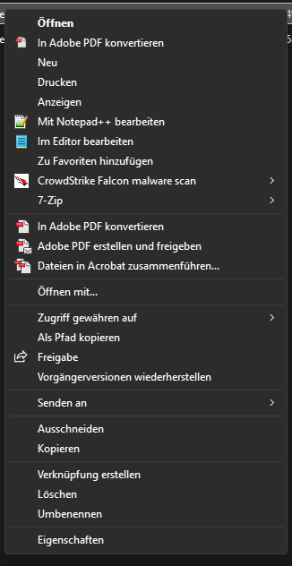 Bild des "alten" Kontextmenüs aus den Versionen vor 11 im Windows Explorer
