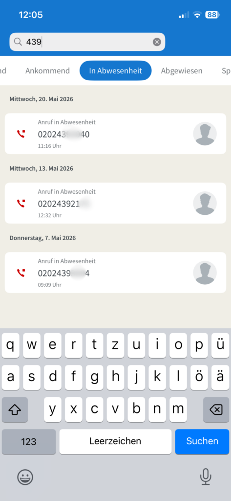 Screenshot aus einer Telefon-Telefonie-App